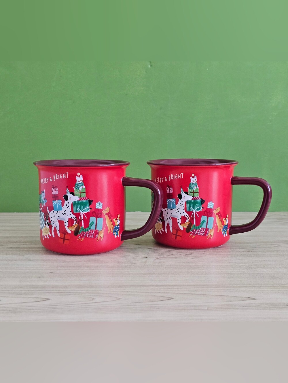 Indigo Red Merry & Bright Yule Dog Mug Set
